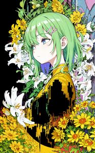 Preview wallpaper girl, lilies, flowers, hairpin, anime