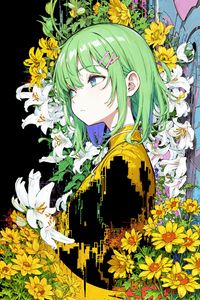 Preview wallpaper girl, lilies, flowers, hairpin, anime