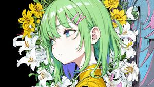 Preview wallpaper girl, lilies, flowers, hairpin, anime