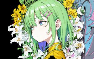 Preview wallpaper girl, lilies, flowers, hairpin, anime