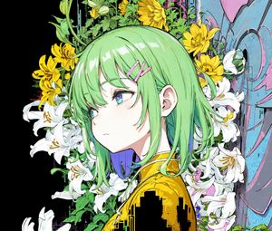 Preview wallpaper girl, lilies, flowers, hairpin, anime