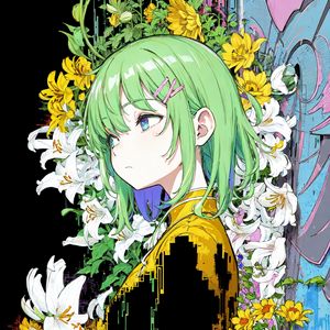 Preview wallpaper girl, lilies, flowers, hairpin, anime