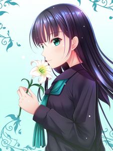 Preview wallpaper girl, lily, flower, anime, art