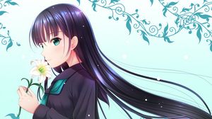 Preview wallpaper girl, lily, flower, anime, art