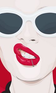 Preview wallpaper girl, lips, piercing, red