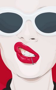 Preview wallpaper girl, lips, piercing, red
