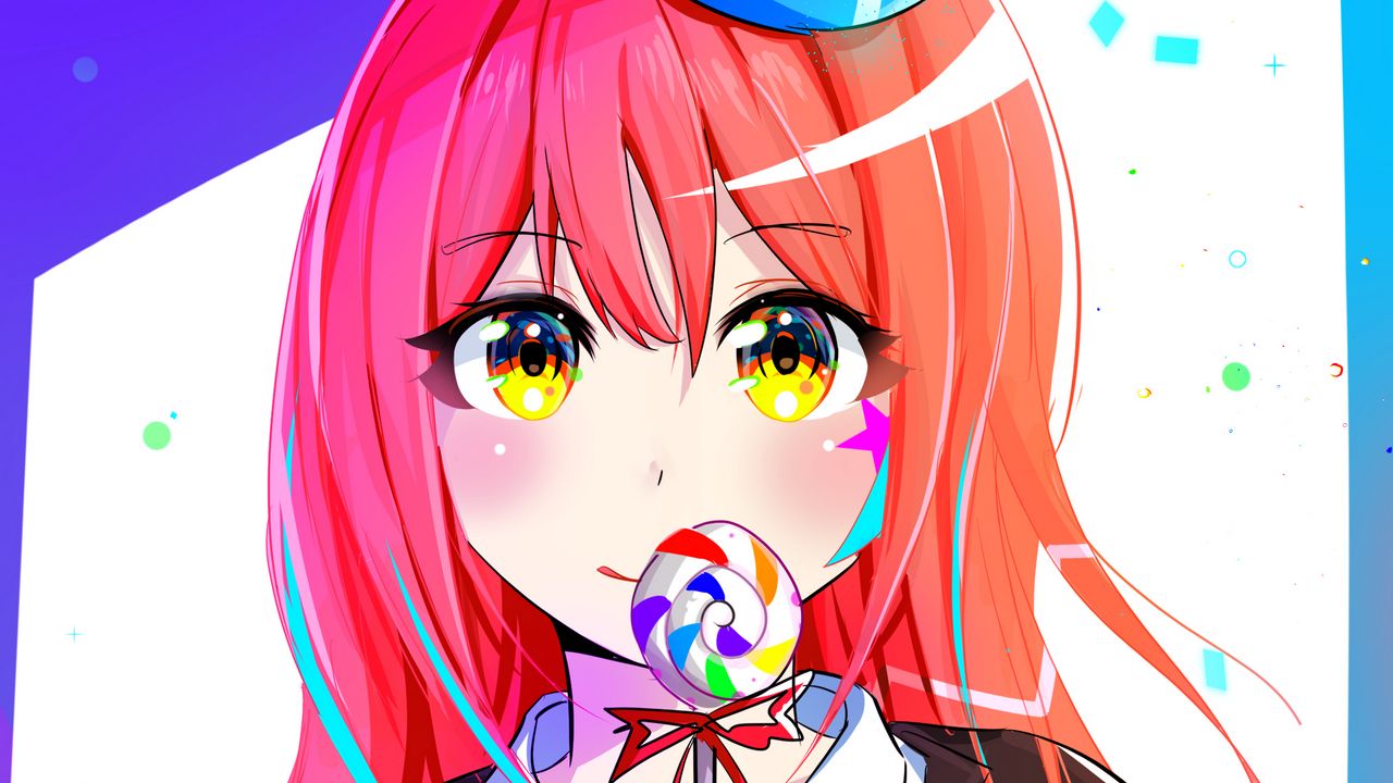 Wallpaper girl, lollipop, anime, art, cartoon