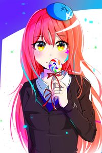 Preview wallpaper girl, lollipop, anime, art, cartoon
