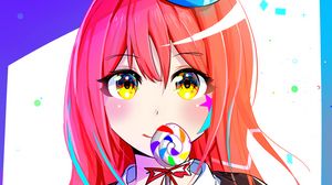 Preview wallpaper girl, lollipop, anime, art, cartoon