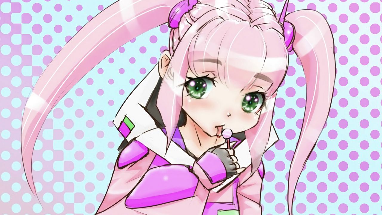 Wallpaper girl, lollipop, anime