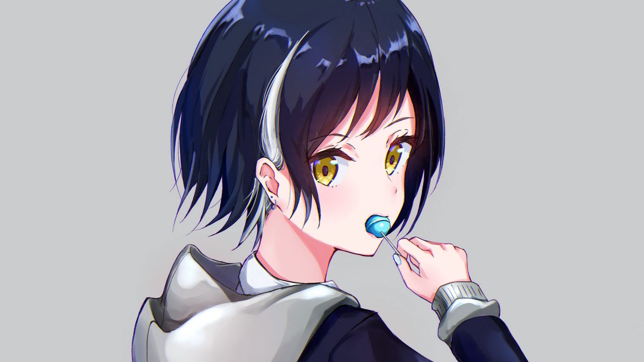 Wallpaper girl, lollipop, glance, anime