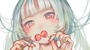 Preview wallpaper girl, lollipops, anime, art