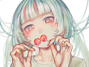 Preview wallpaper girl, lollipops, anime, art