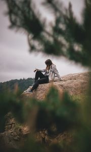 Preview wallpaper girl, loneliness, alone, solitude, branches