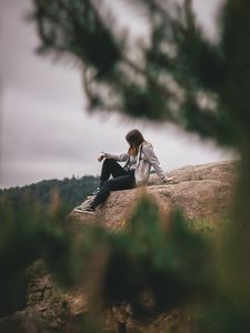 Preview wallpaper girl, loneliness, alone, solitude, branches