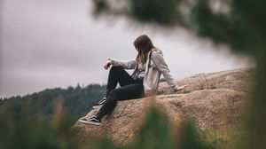 Preview wallpaper girl, loneliness, alone, solitude, branches