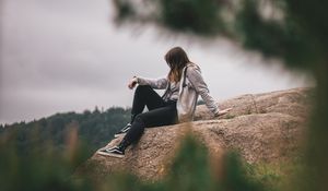 Preview wallpaper girl, loneliness, alone, solitude, branches