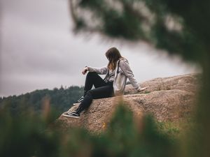 Preview wallpaper girl, loneliness, alone, solitude, branches