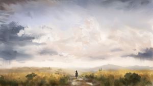 Preview wallpaper girl, loneliness, alone, silhouette, road, canvas, paint