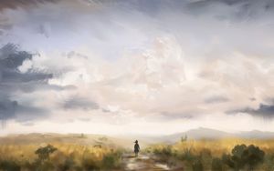 Preview wallpaper girl, loneliness, alone, silhouette, road, canvas, paint