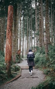 Preview wallpaper girl, loneliness, alone, path, forest