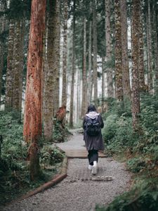 Preview wallpaper girl, loneliness, alone, path, forest