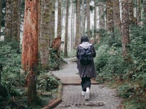 Preview wallpaper girl, loneliness, alone, path, forest