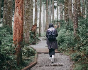 Preview wallpaper girl, loneliness, alone, path, forest