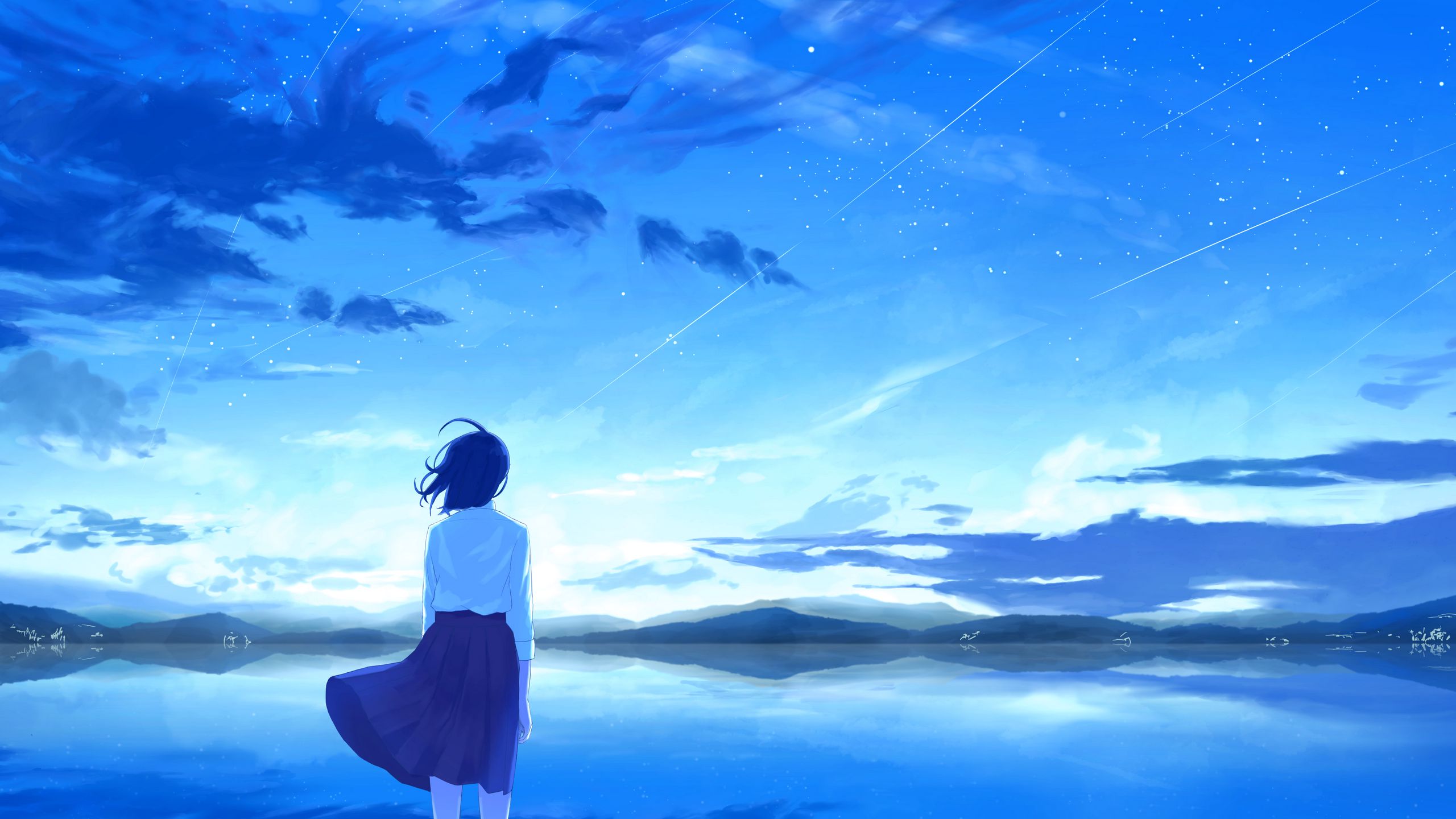 Download wallpaper 2560x1440 girl, loneliness, alone, back, wind ...