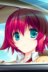 Preview wallpaper girl, look, car, sadness, trip