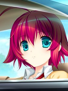 Preview wallpaper girl, look, car, sadness, trip