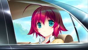 Preview wallpaper girl, look, car, sadness, trip