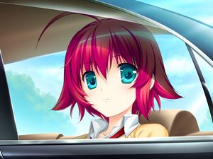 Preview wallpaper girl, look, car, sadness, trip