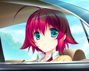 Preview wallpaper girl, look, car, sadness, trip