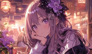 Preview wallpaper girl, look, decorations, cafe, drink, anime