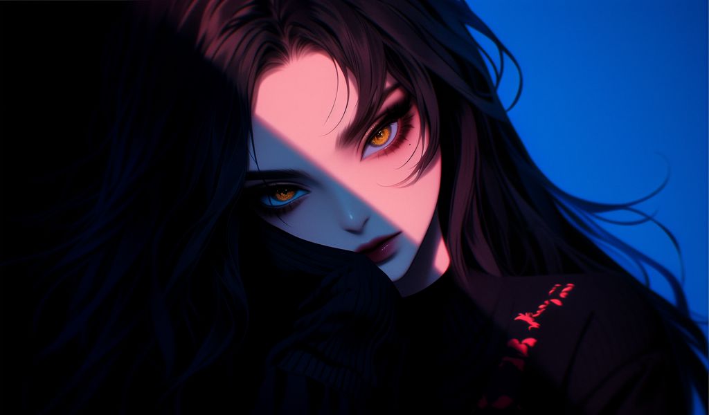 1024x600 Wallpaper girl, look, makeup, dark, anime, art