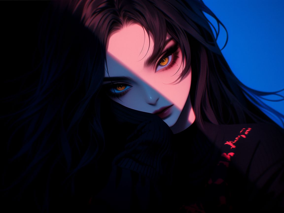 1152x864 Wallpaper girl, look, makeup, dark, anime, art