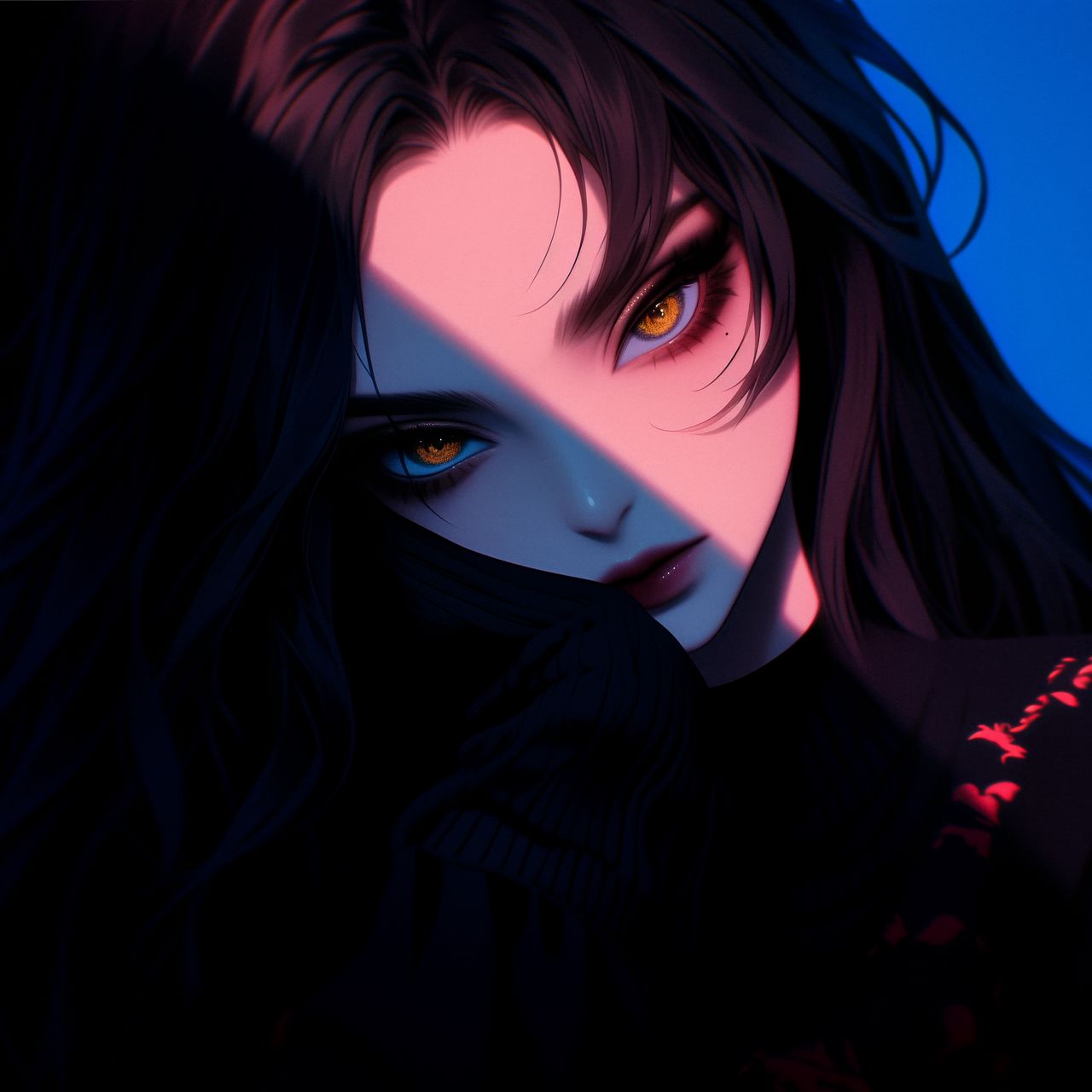 1280x1280 Wallpaper girl, look, makeup, dark, anime, art
