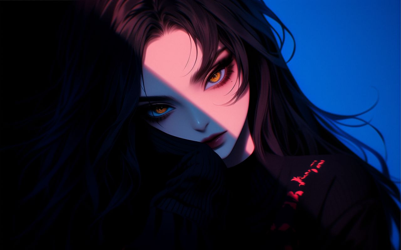 1280x800 Wallpaper girl, look, makeup, dark, anime, art