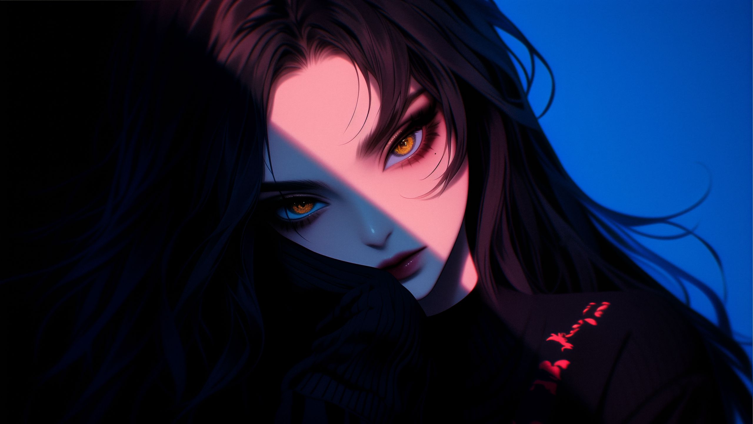 2560x1440 Wallpaper girl, look, makeup, dark, anime, art