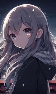 Preview wallpaper girl, look, scarf, snowflakes, anime, art