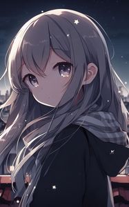 Preview wallpaper girl, look, scarf, snowflakes, anime, art