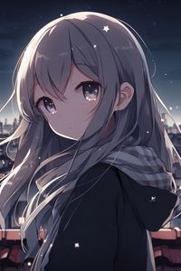 Preview wallpaper girl, look, scarf, snowflakes, anime, art
