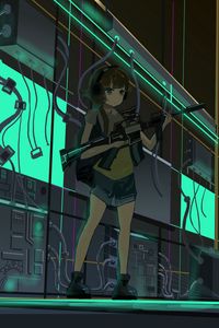 Preview wallpaper girl, machine gun, gun, anime, art