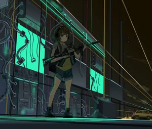 Preview wallpaper girl, machine gun, gun, anime, art