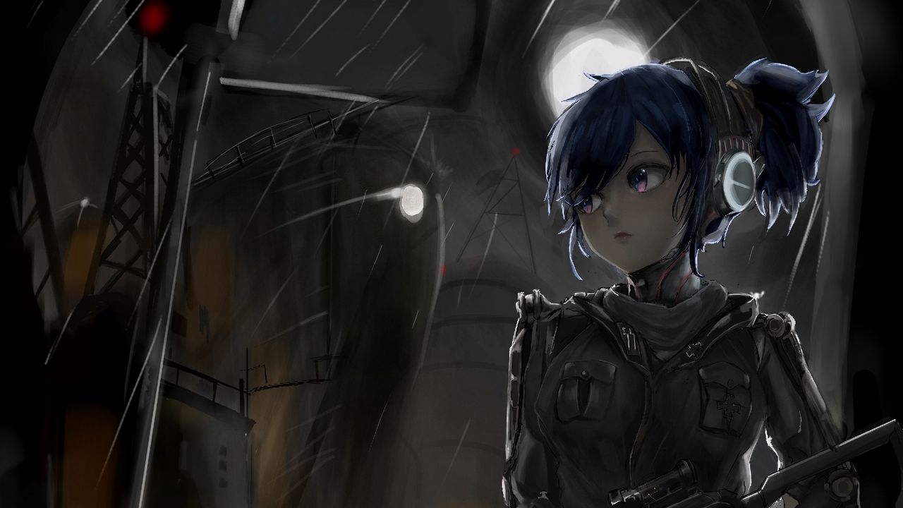 Wallpaper girl, machine gun, soldier, army, anime