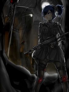 Preview wallpaper girl, machine gun, soldier, army, anime