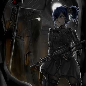 Preview wallpaper girl, machine gun, soldier, army, anime