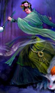 Preview wallpaper girl, magic, witch, forest, night