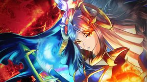 Preview wallpaper girl, magician, fireball, fantasy, anime, art